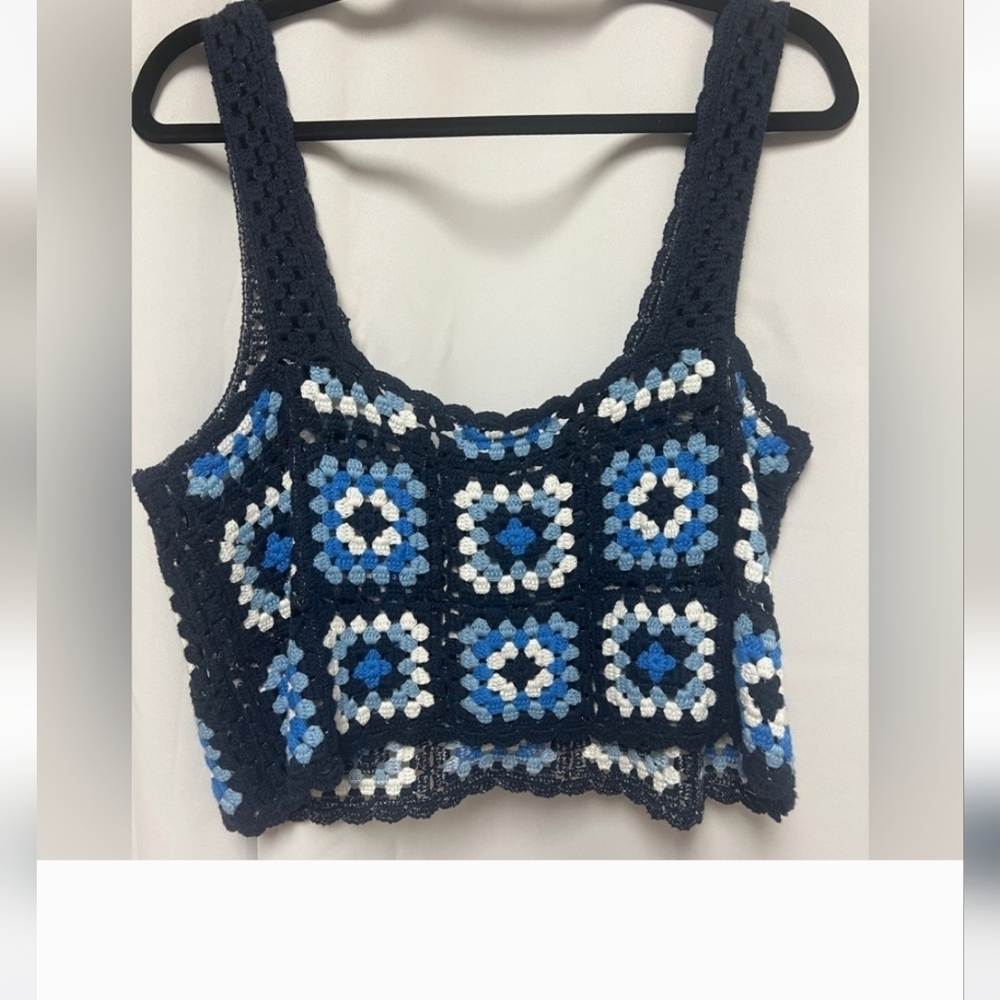 Sincerely Jules Navy and White Crochet Tank Top